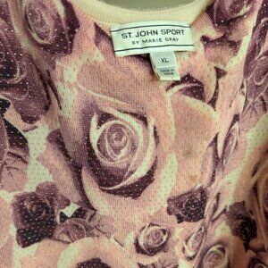 St John Sport Pink Roses Tank Top with sparkle threads Size XL  VINTAGE